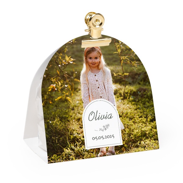 Candy bag with rounded photo-wrapping and gold clip - 12 pcs