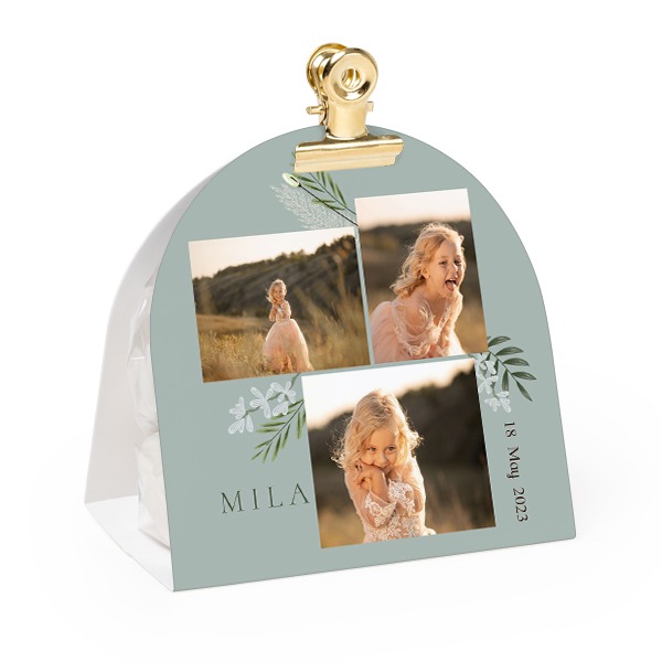 Candy bag with rounded photo-wrapping and gold clip - 12 pcs