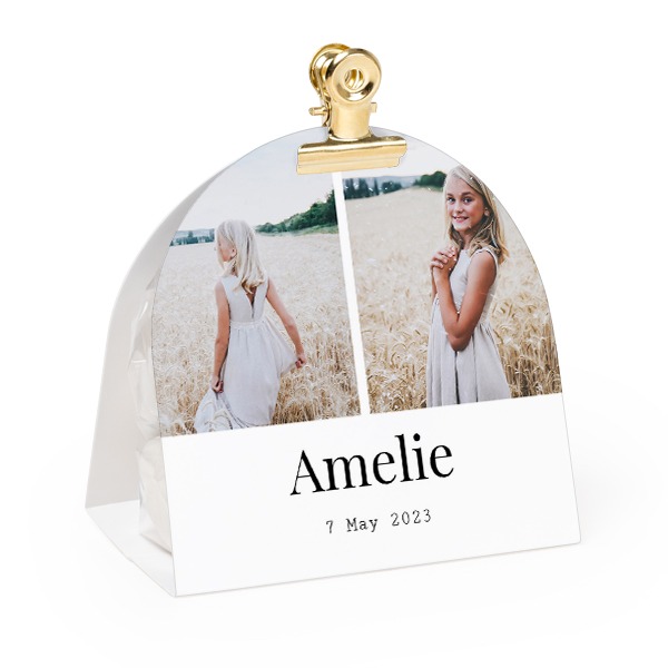 Candy bag with rounded photo-wrapping and gold clip - 12 pcs