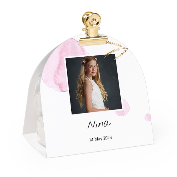 Candy bag with rounded photo-wrapping and gold clip - 12 pcs
