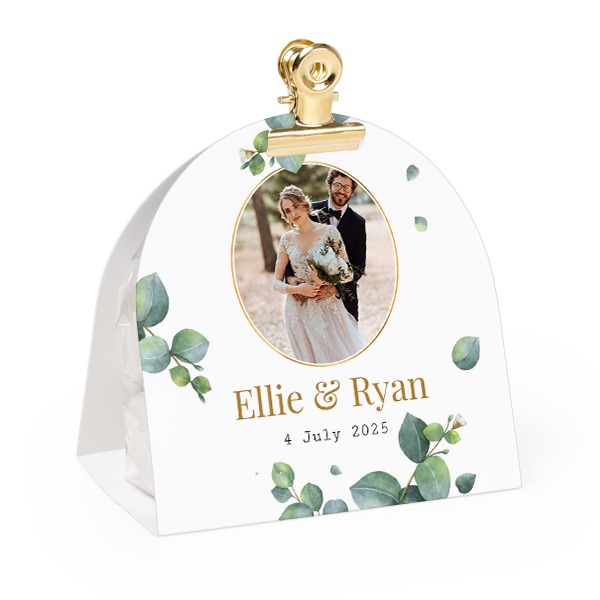 Candy bag with rounded photo-wrapping and gold clip - 12 pcs