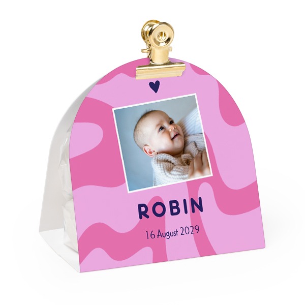 Candy bag with rounded photo-wrapping and gold clip - 24 pcs