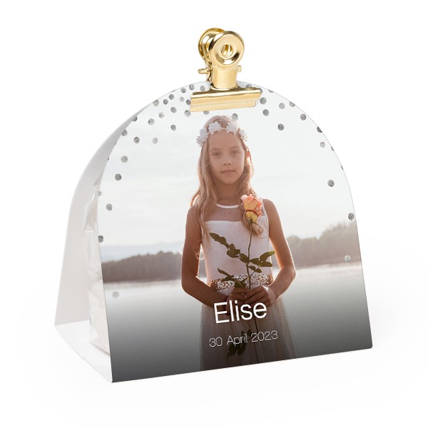 Candy bag with rounded photo-wrapping and gold clip - 24 pcs