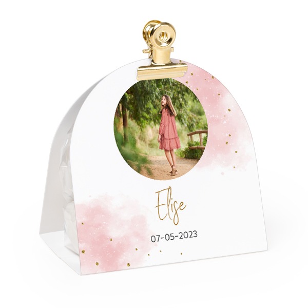 Candy bag with rounded photo-wrapping and gold clip - 24 pcs