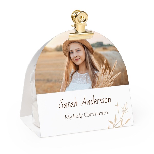Candy bag with rounded photo-wrapping and gold clip - 24 pcs