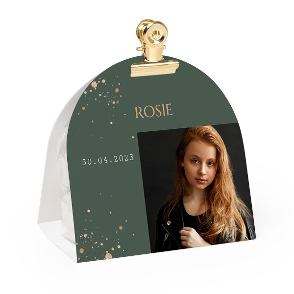 Candy bag with rounded photo-wrapping and gold clip - 24 pcs