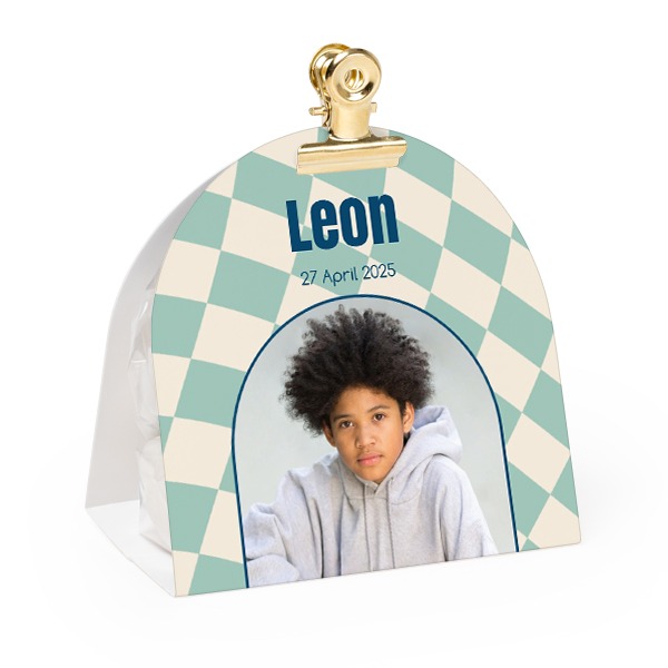 Candy bag with rounded photo-wrapping and gold clip - 24 pcs