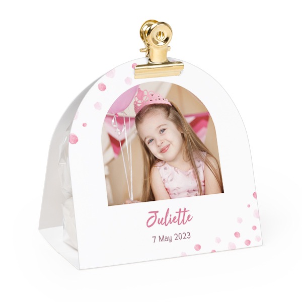 Candy bag with rounded photo-wrapping and gold clip - 24 pcs