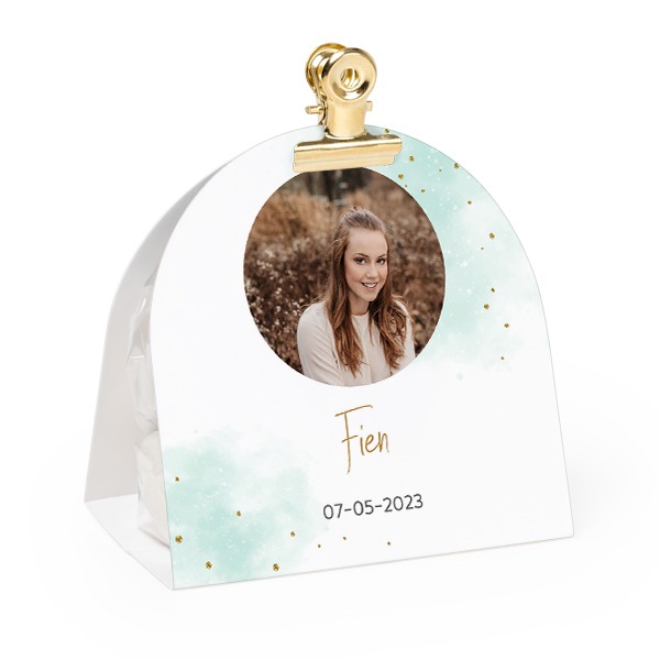 Candy bag with rounded photo-wrapping and gold clip - 24 pcs
