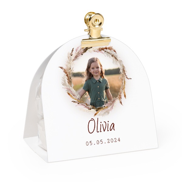 Candy bag with rounded photo-wrapping and gold clip - 24 pcs