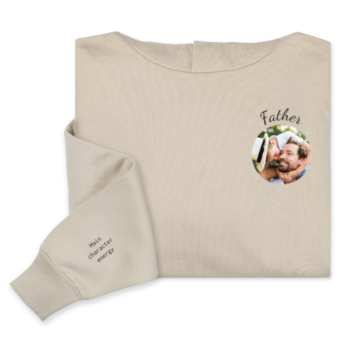Hoodie Unisex Beige Print voorkant en mouw