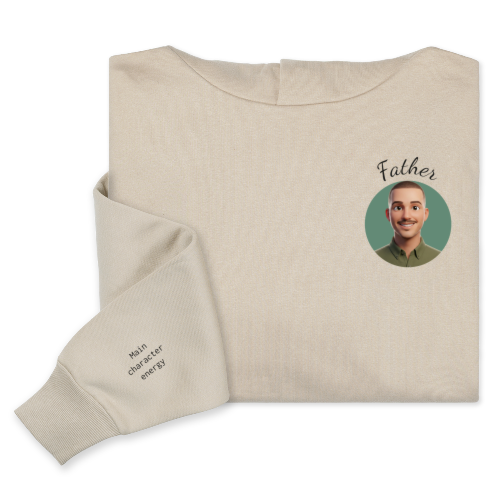 Hoodie Unisex Beige Print voorkant en mouw
