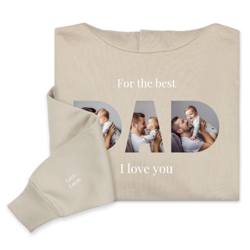 Hoodie Unisex Beige Print voorkant en mouw