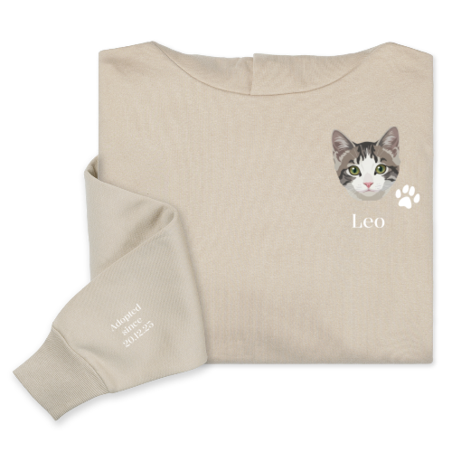Hoodie Unisex Beige Print voorkant en mouw