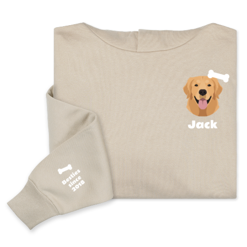 Hoodie Unisex Beige Print voorkant en mouw