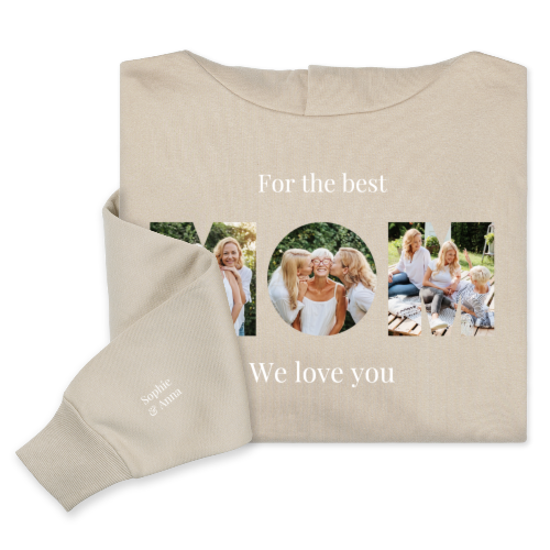 Hoodie Unisex Beige Print voorkant en mouw