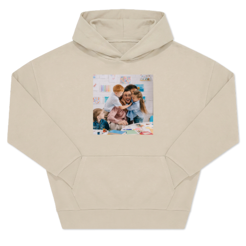 Hoodie beige unisexe Imprimé au devant Hoodie beige unisexe Imprimé au devant