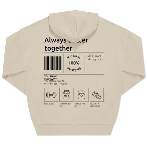 Hoodie Unisex Beige Print achterkant
