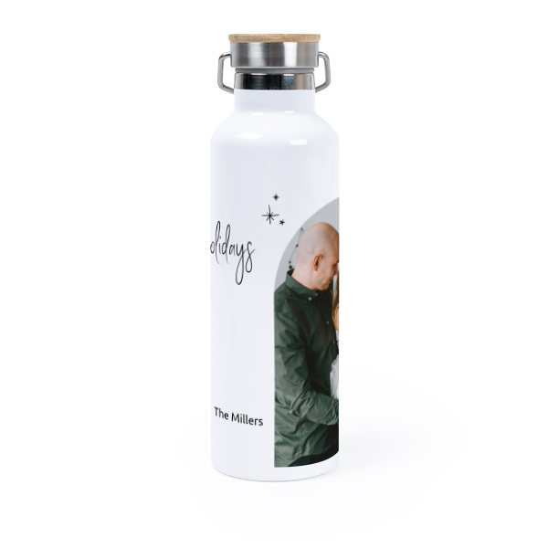 Personalisierte Trinkflasche mit Bambusdeckel (750 ml, Weiss)