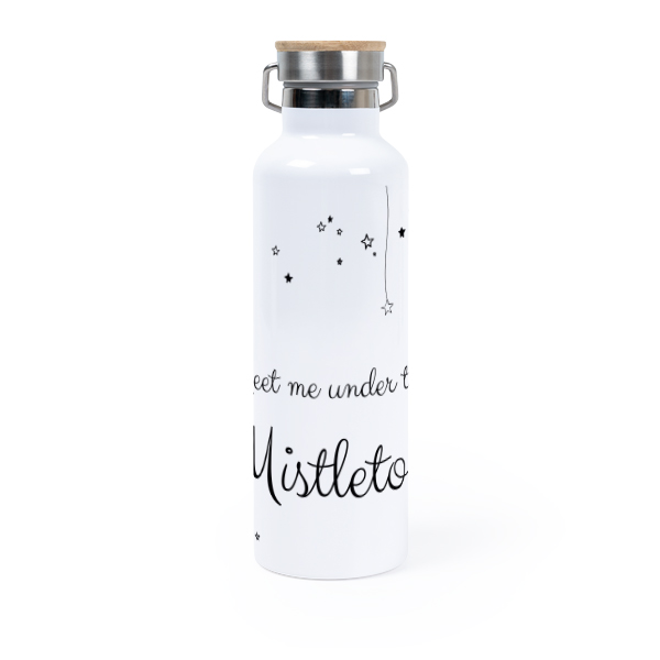 Personalisierte Trinkflasche mit Bambusdeckel (750 ml, Weiss)