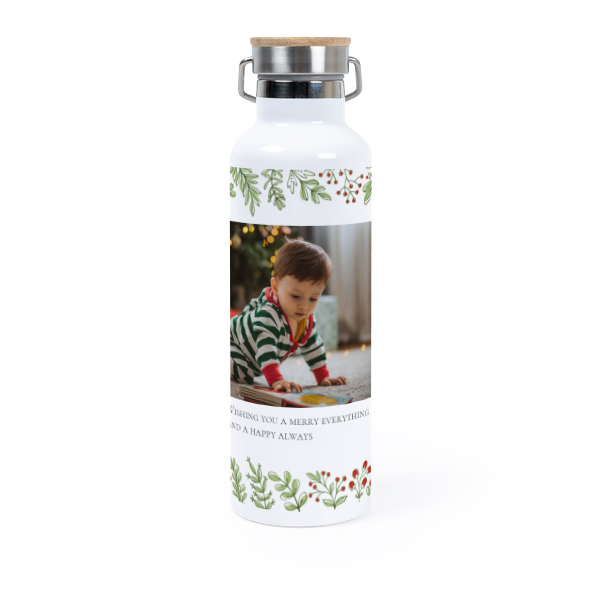 Personalisierte Trinkflasche mit Bambusdeckel (750 ml, Weiss)