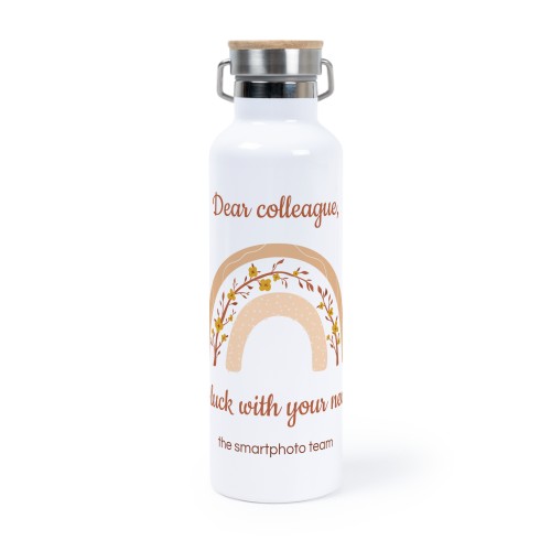 Personalisierte Trinkflasche mit Bambusdeckel (750 ml, Weiss)