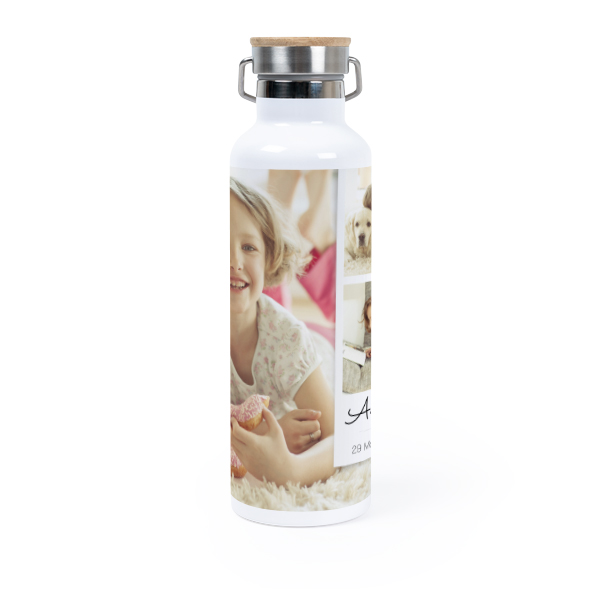 Personalisierte Trinkflasche mit Bambusdeckel (750 ml, Weiss)