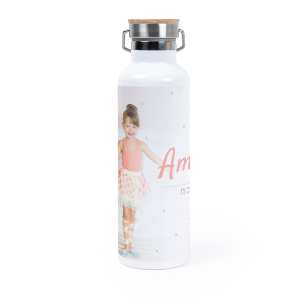 Personalisierte Trinkflasche mit Bambusdeckel (750 ml, Weiss)