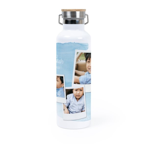 Personalisierte Trinkflasche mit Bambusdeckel (750 ml, Weiss)