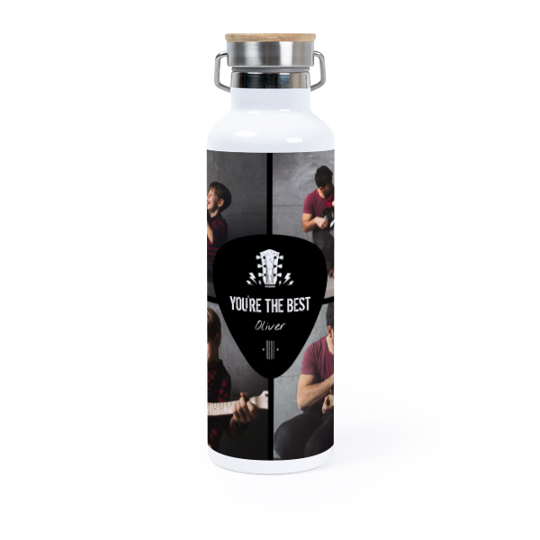 Personalisierte Trinkflasche mit Bambusdeckel (750 ml, Weiss)