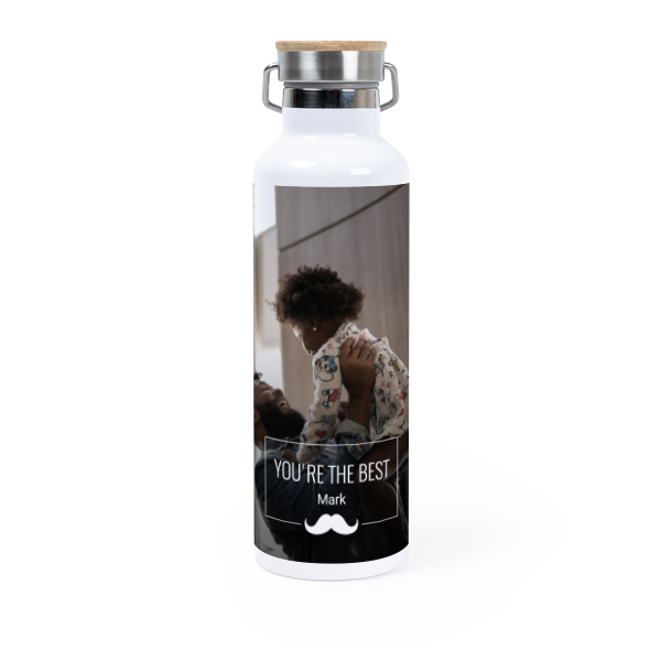 Personalisierte Trinkflasche mit Bambusdeckel (750 ml, Weiss)