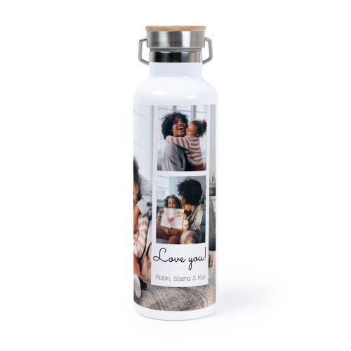 Personalisierte Trinkflasche mit Bambusdeckel (750 ml, Weiss)