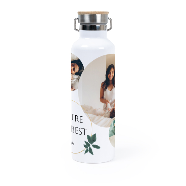 Personalisierte Trinkflasche mit Bambusdeckel (750 ml, Weiss)