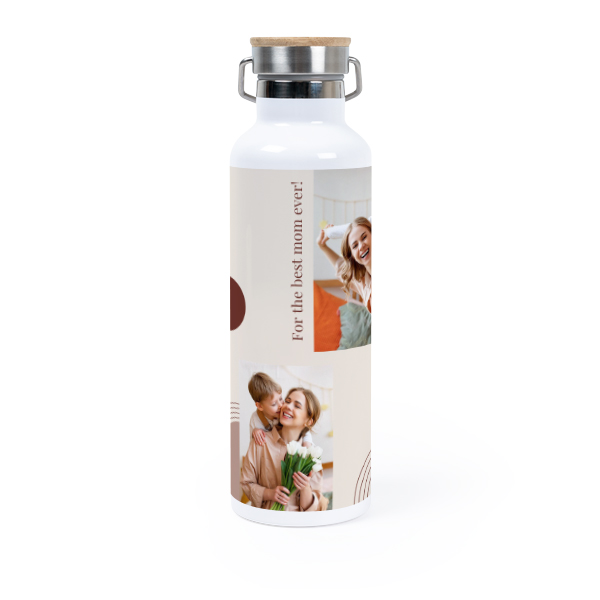 Personalisierte Trinkflasche mit Bambusdeckel (750 ml, Weiss)