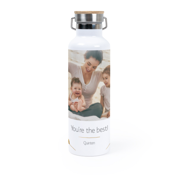 Personalisierte Trinkflasche mit Bambusdeckel (750 ml, Weiss)