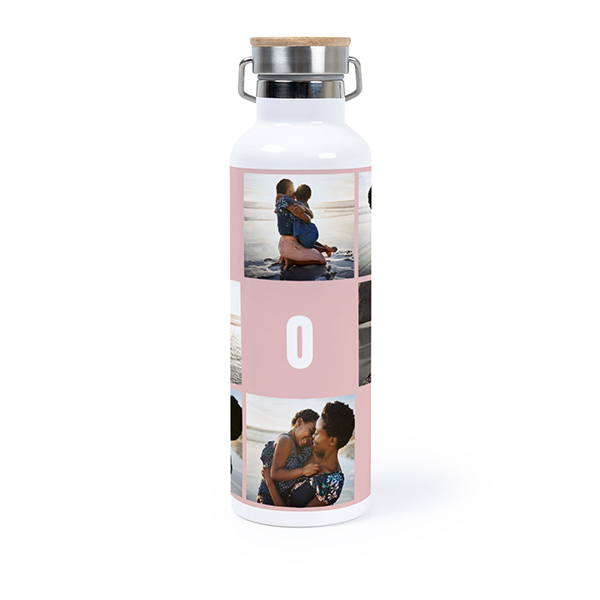 Personalisierte Trinkflasche mit Bambusdeckel (750 ml, Weiss)