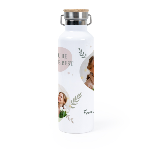 Personalisierte Trinkflasche mit Bambusdeckel (750 ml, Weiss)