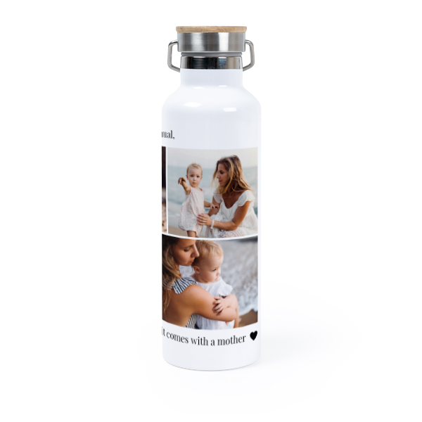 Personalisierte Trinkflasche mit Bambusdeckel (750 ml, Weiss)