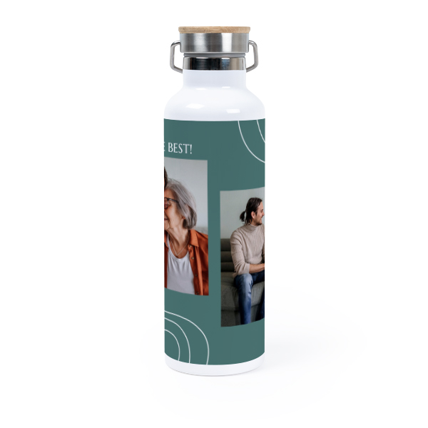 Personalisierte Trinkflasche mit Bambusdeckel (750 ml, Weiss)