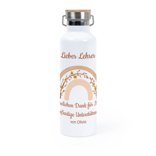 Personalisierte Trinkflasche mit Bambusdeckel (750 ml, Weiss)