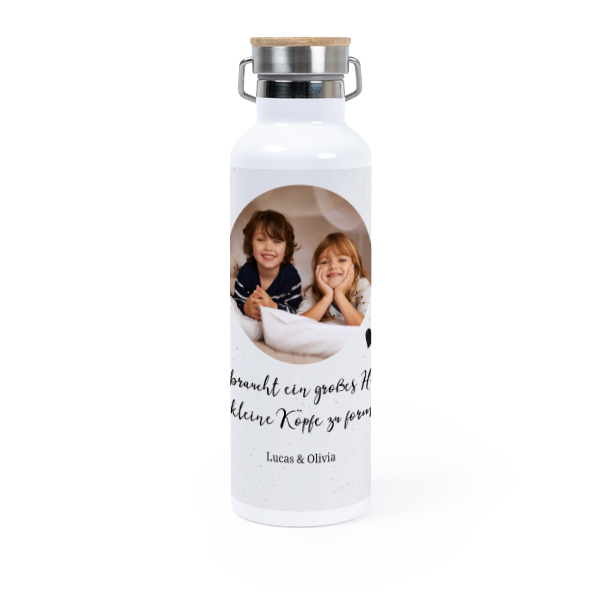 Personalisierte Trinkflasche mit Bambusdeckel (750 ml, Weiss)