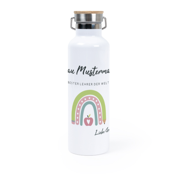 Personalisierte Trinkflasche mit Bambusdeckel (750 ml, Weiss)