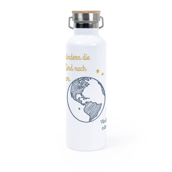 Personalisierte Trinkflasche mit Bambusdeckel (750 ml, Weiss)