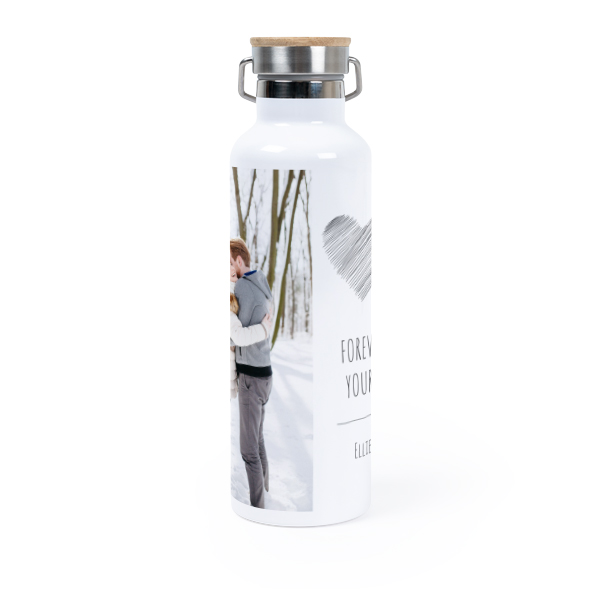 Personalisierte Trinkflasche mit Bambusdeckel (750 ml, Weiss)