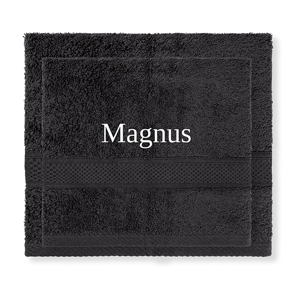 Handduk med namn - Gåvoset Mörkgrå