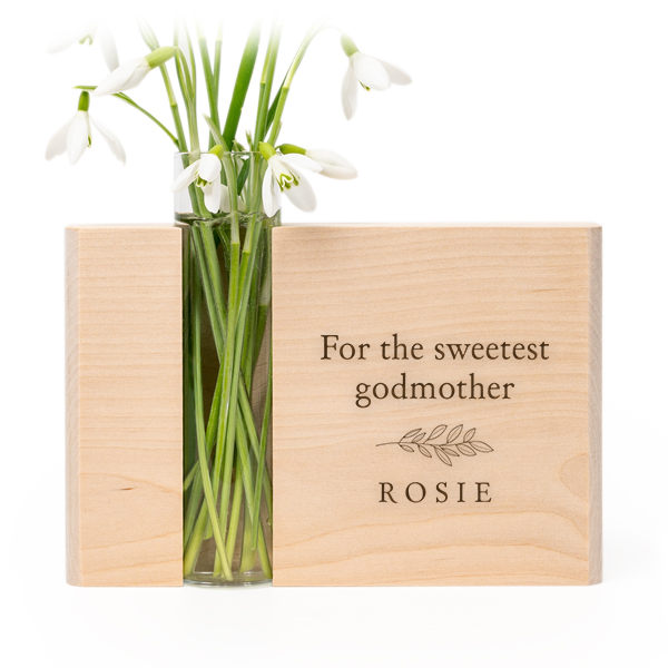 Treholder med glassvase - Gravert