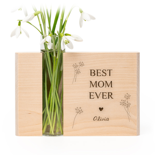 Gegraveerde houten houder met vaas Gegraveerde houten houder met vaas