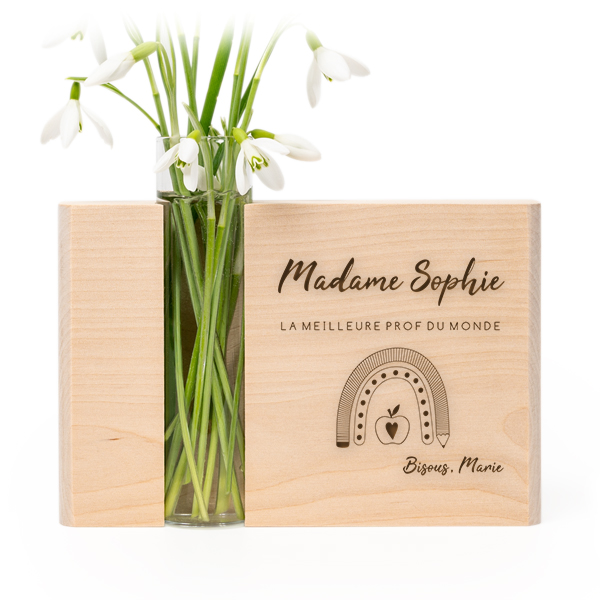 Vase avec support en bois