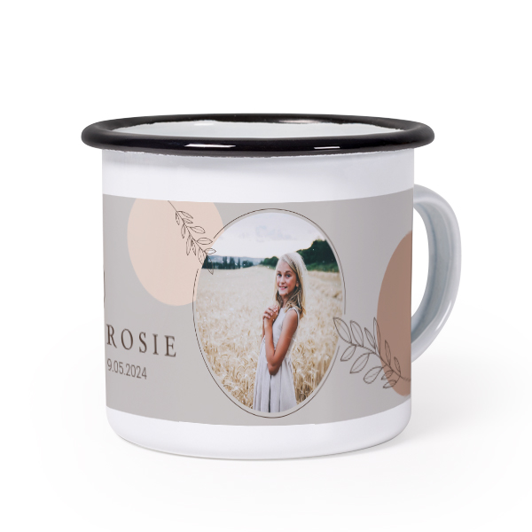 Emaille Tasse Weiss-schwarz