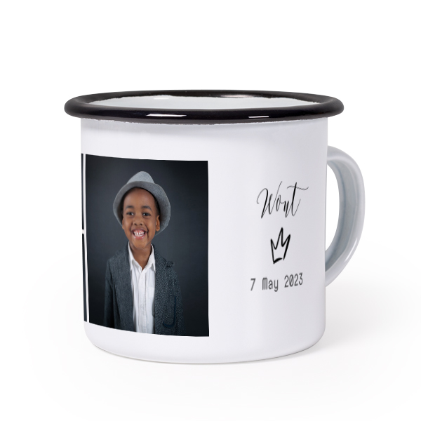 Emaille Tasse Weiss-schwarz